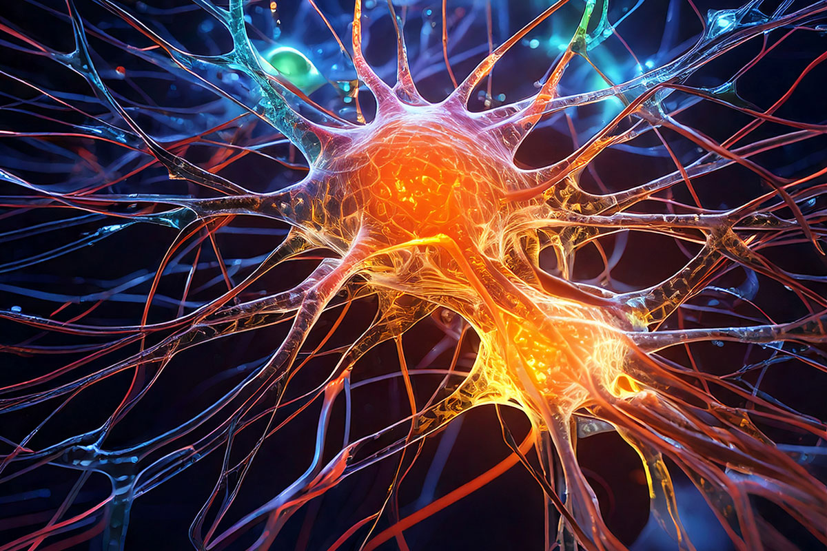 AI generated colorful image of brain synapses firing